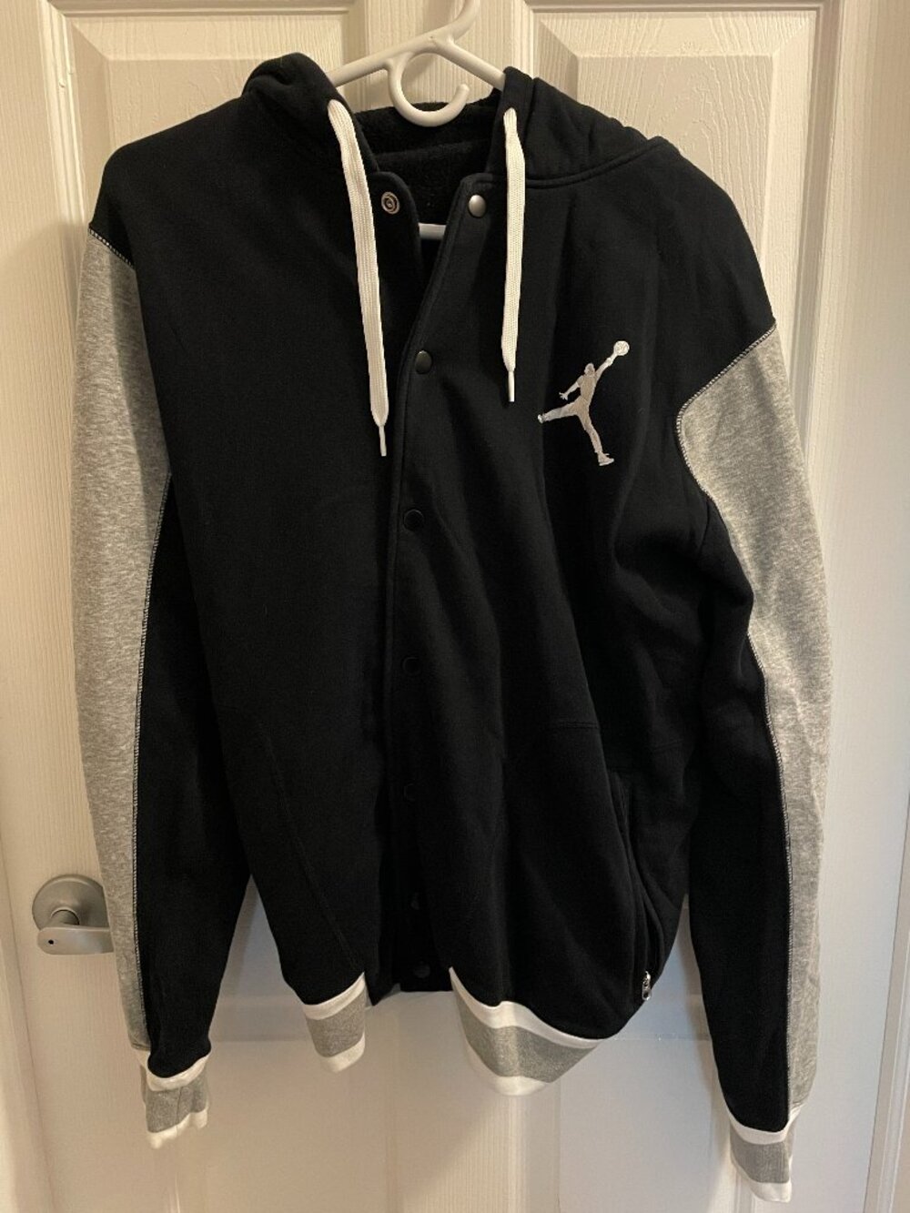 Jordan Jacket Mens 2XL Button Front Hooded Black Grey 547693-014